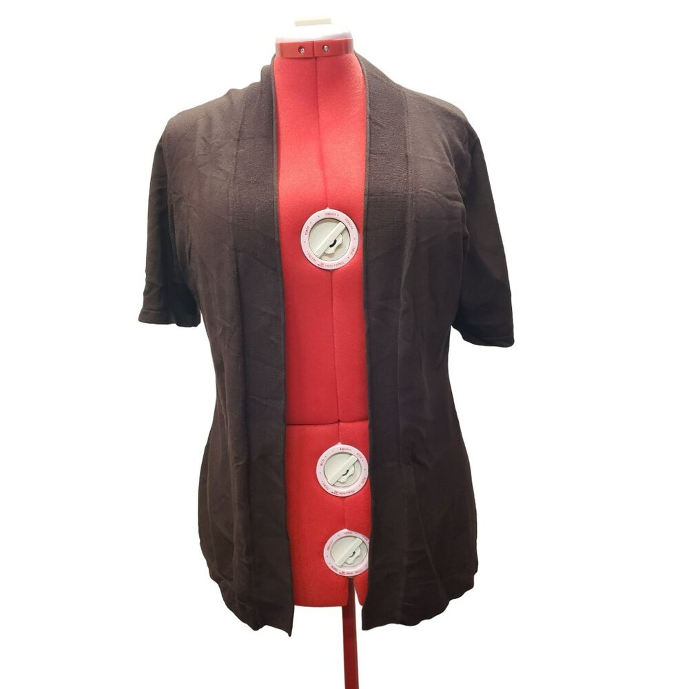 Chicos Brown Open-Front Cardigan, Size 2 Large, Short Sleeve, Rayon Nylon Blend